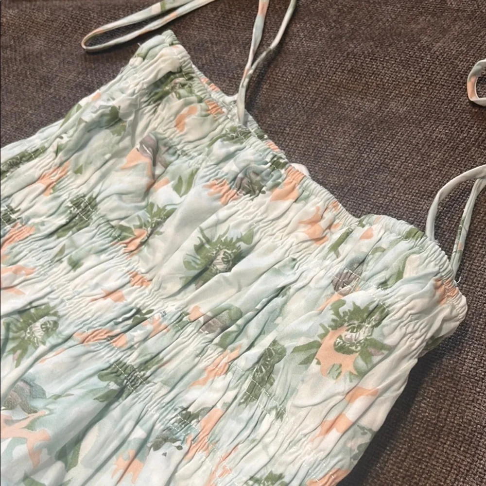 Best Bliss Green Floral Print Tie-Strap Midi Dress With Pockets